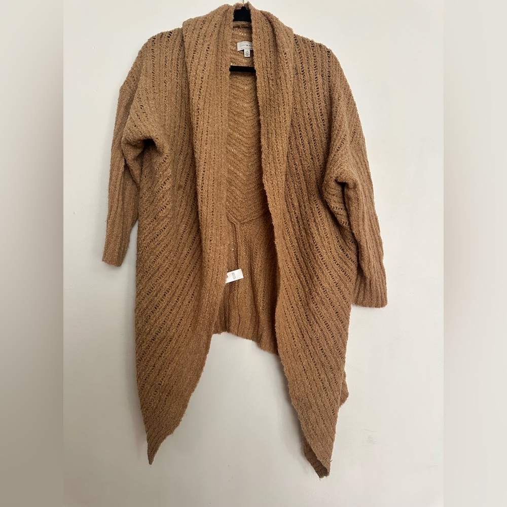 Lucky Brand Assymetrical Hem Camel Tan Cardigan Open Front Sweater